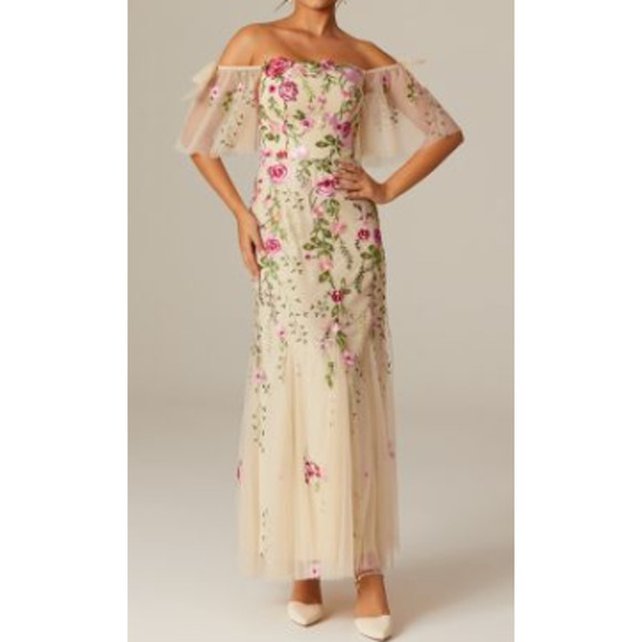 AW BRIDAL SZ 6 s cream Carmelita tulle embroidered floral maxi dress NWT B126 - Picture 1 of 8